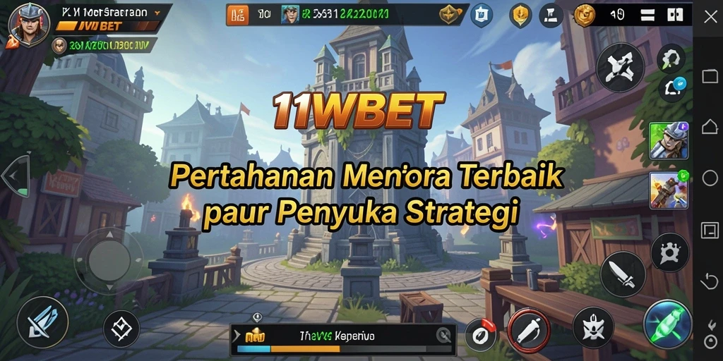 Screenshot gameplay 11WBET menampilkan menara yang dibangun dalam pertahanan yang strategis.
