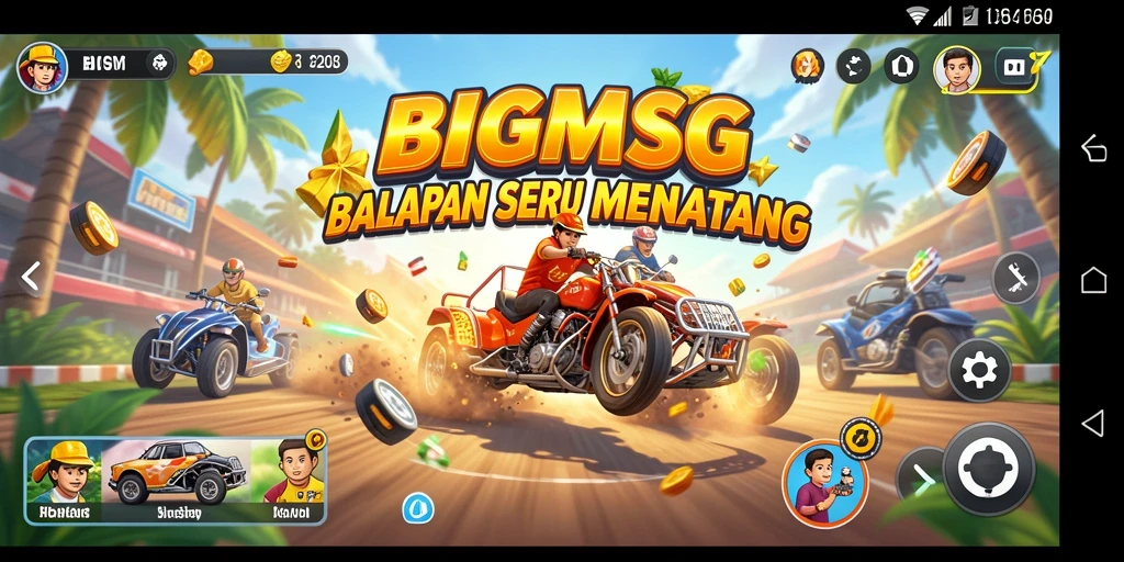 Tampilan gameplay seru dari BIGMSG dengan lintasan balap yang menantang.
