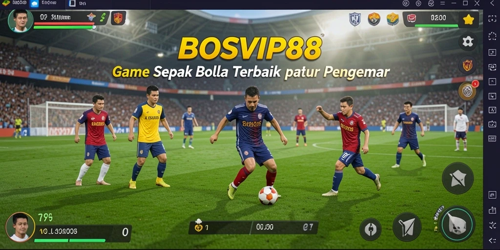 Screenshot gameplay BOSVIP88 menampilkan aksi seru di lapangan sepak bola.