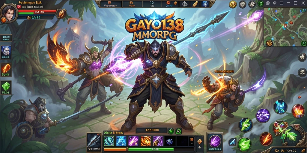 Tampilan gameplay GAYO138 yang epik dan dinamis dalam pertempuran MMORPG.