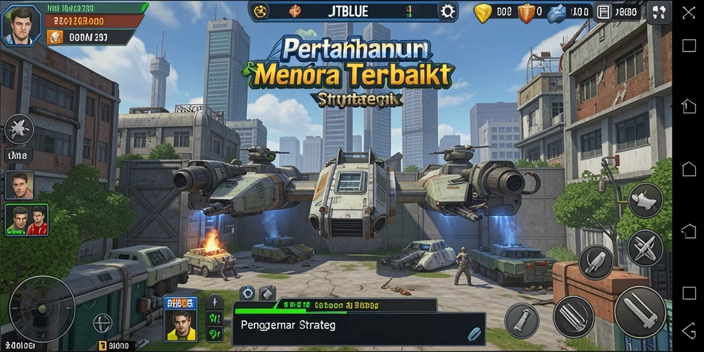 Tampilan gameplay JTBLUE yang seru dalam pertahanan menara.