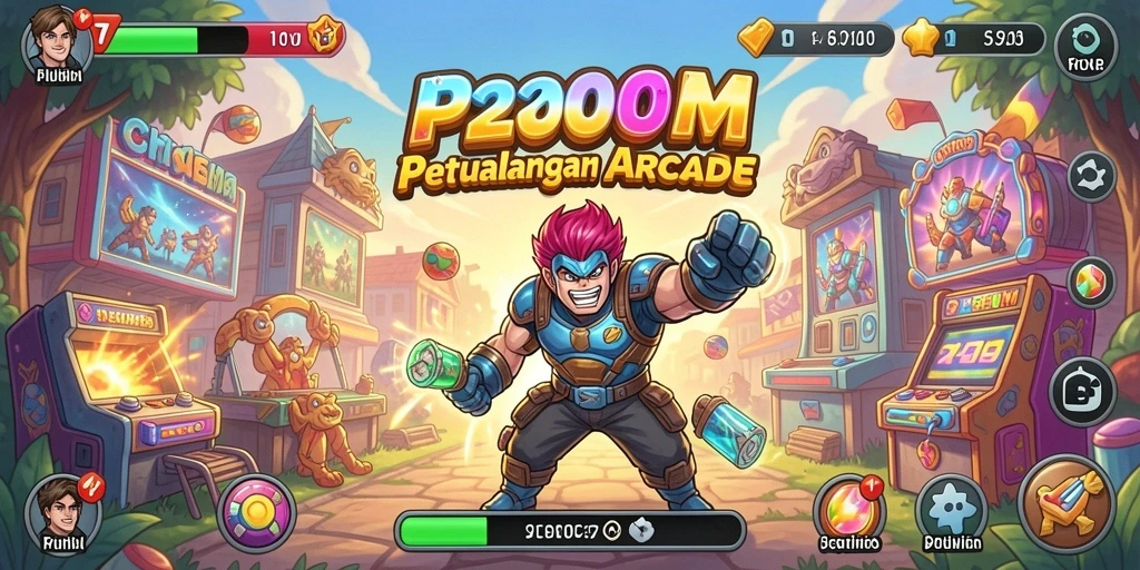 Tangkapan layar gameplay P200M yang menunjukkan aksi seru di dunia Arcade.