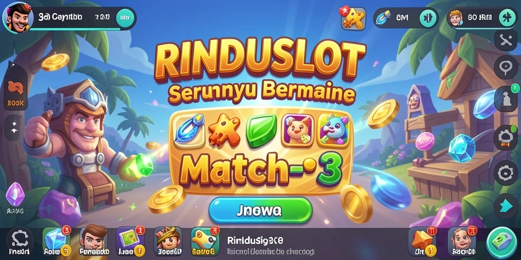 Tampilan gameplay RINDUSLOT dengan kombinasi simbol Match-3.