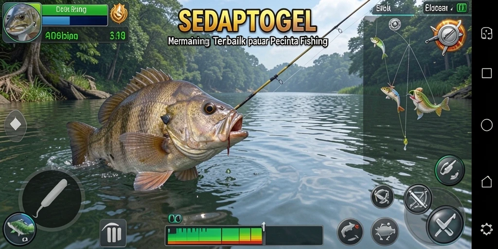 Screenshot SEDAPTOGEL menampilkan gameplay memancing yang seru dan menantang.