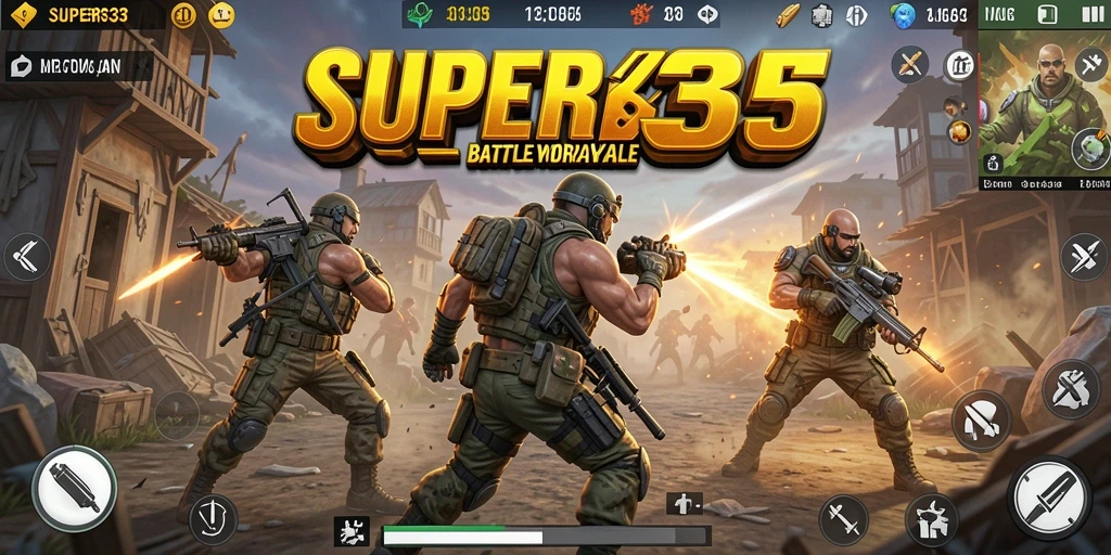 Screenshot SUPER33 menampilkan pertarungan seru di arena Battle Royale.