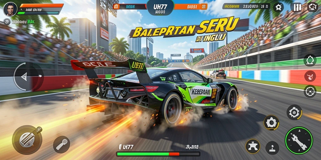 Gambaran gameplay seru di UH77 saat balapan penuh adrenalin.