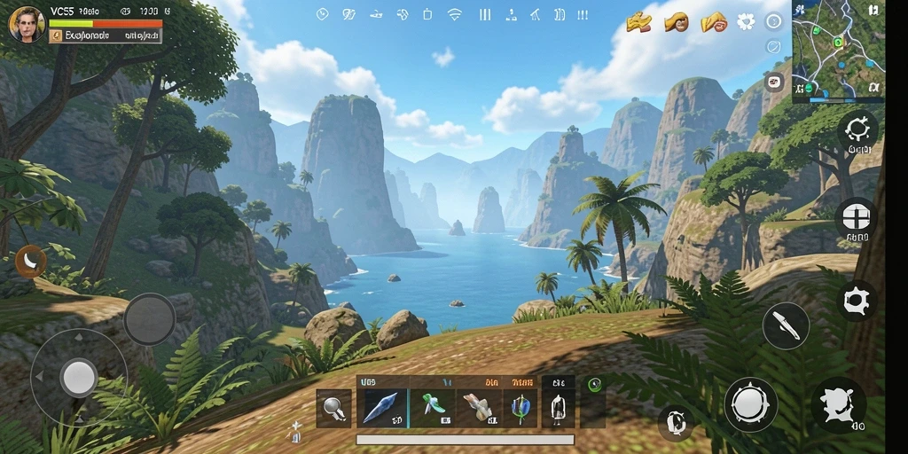 Tangkapan layar gameplay menunjukkan dunia terbuka yang indah dan penuh petualangan.